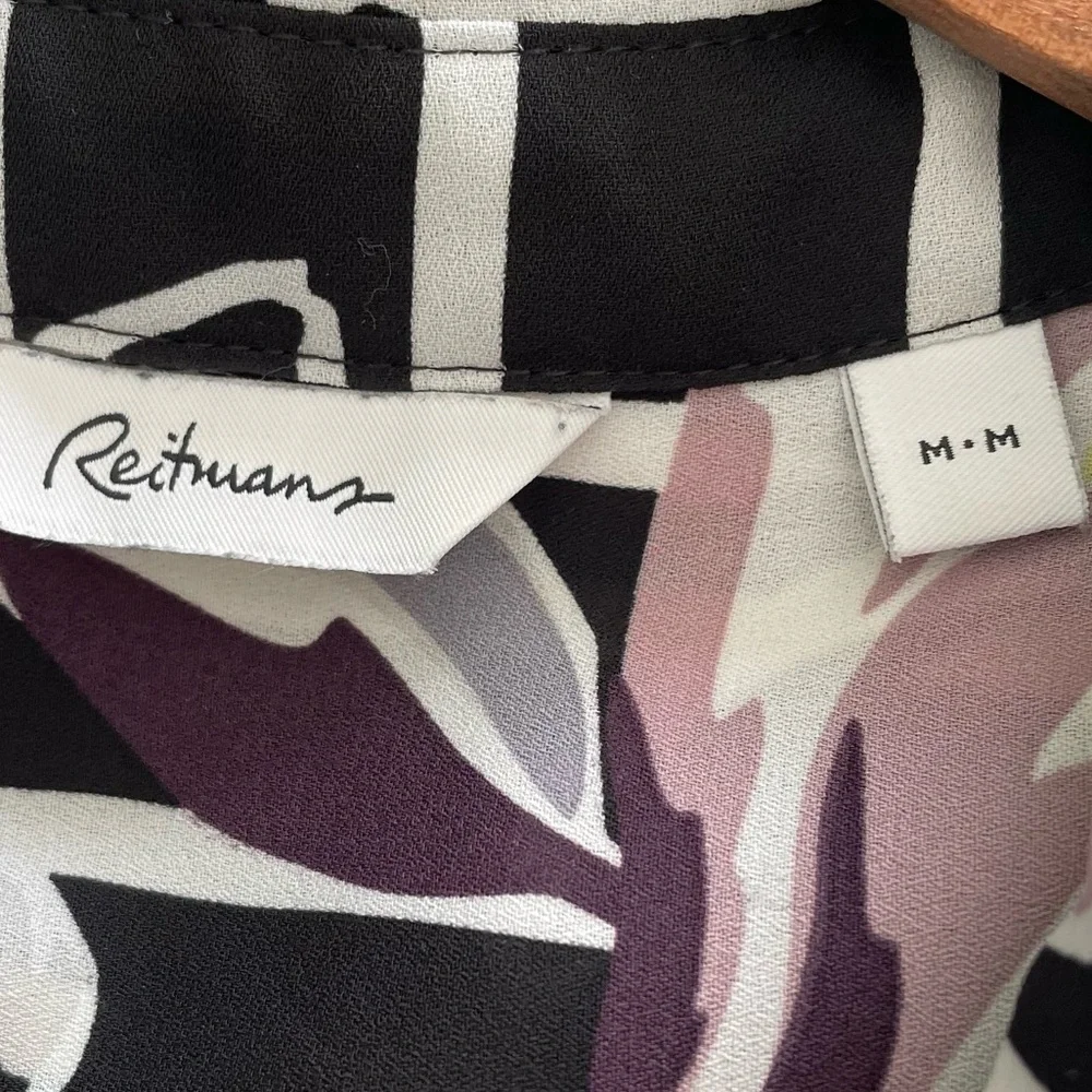 Reitmans Floral Striped Tunic Blouse Medium Side Slits Longline Lightweight - Picture 11 of 12